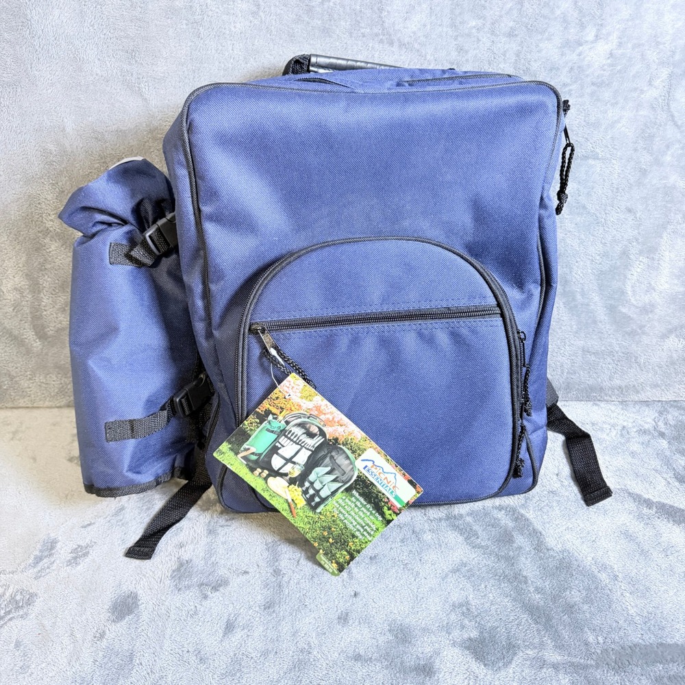 NWT Picnic Essentials Insulated Backpack Set for 4 Navy Blue Cheese Wine Holder